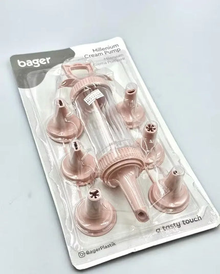 Bager Cream Pump with 7 Molds Light Pink Transform Desserts with Style