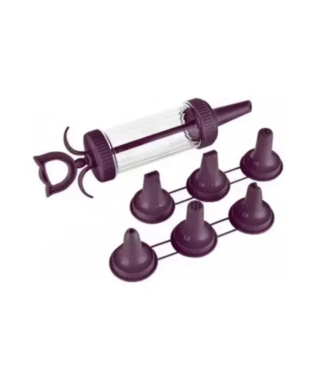 Maroon Bager cream pump & 7 unique molds: Decorate desserts with ease & delight!  Create stunning desserts with this versatile cream decorating kit in a vibrant maroon color.  Pump & 7 diverse molds: Endless possibilities for cakes, pastries, and more! Id