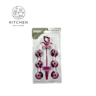 Maroon Bager cream pump & 7 unique molds: Decorate desserts with ease & delight!  Create stunning desserts with this versatile cream decorating kit in a vibrant maroon color.  Pump & 7 diverse molds: Endless possibilities for cakes, pastries, and more! Id