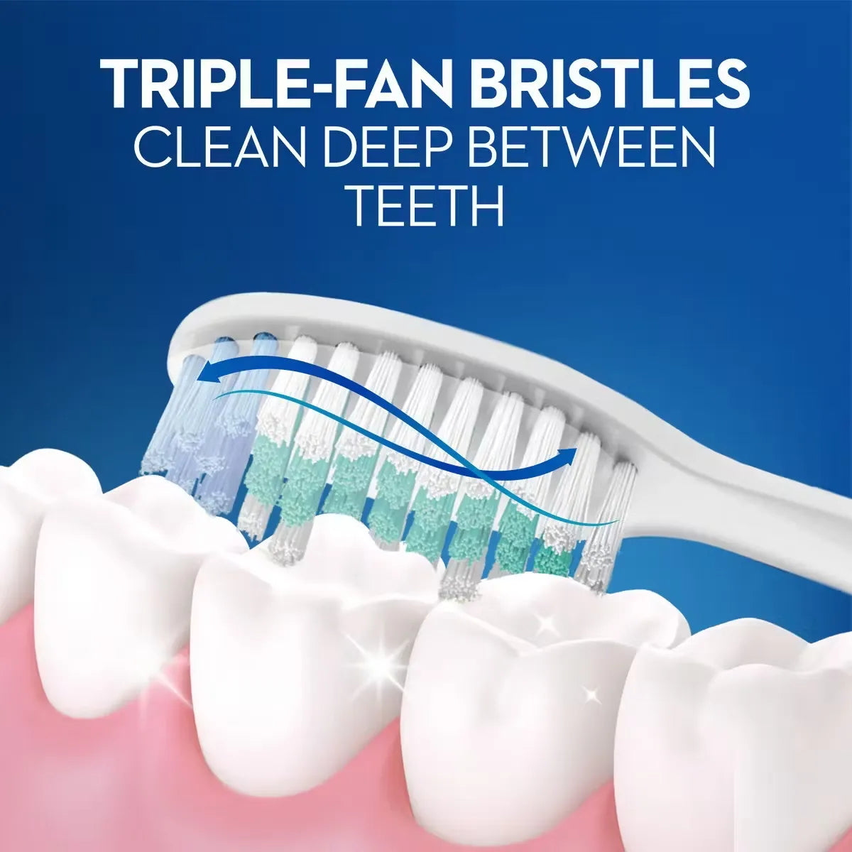 Blue Oral-B Clean, Fresh & Strong toothbrush with medium bristles and a textured tongue cleaner on the back.