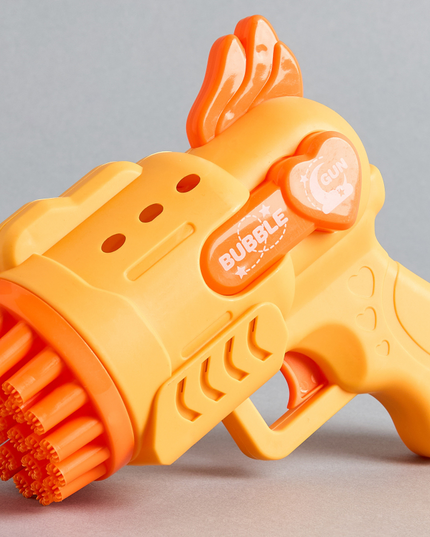 Bubble Blower Toy Gun Set – Automatic Bubble Maker Machine for Kids – 2-in-1 Summer Outdoor Fun Toy with Soap Solution – Yellow & Orange