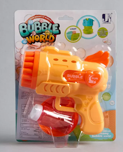 Bubble Blower Toy Gun Set – Automatic Bubble Maker Machine for Kids – 2-in-1 Summer Outdoor Fun Toy with Soap Solution – Yellow & Orange