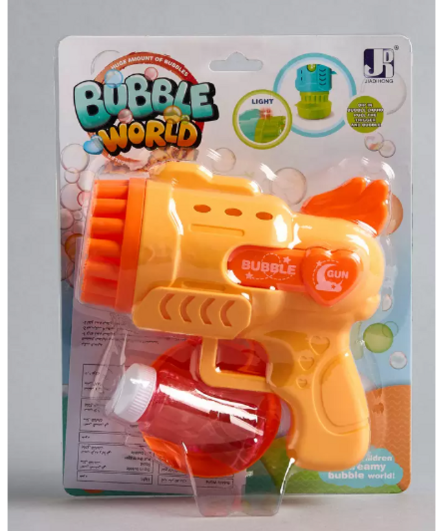 Bubble Blower Toy Gun Set – Automatic Bubble Maker Machine for Kids – 2-in-1 Summer Outdoor Fun Toy with Soap Solution – Yellow & Orange