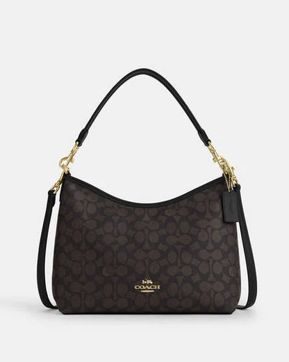 Coach Laurel Shoulder Women Bag In Signature Canvas Dark Brown Im/Brown/Black