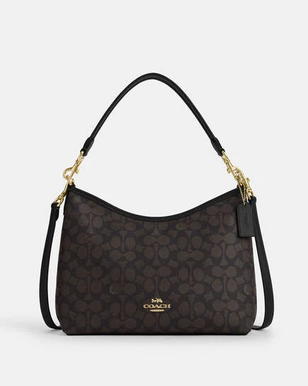 Coach Laurel Shoulder Women Bag In Signature Canvas Dark Brown Im/Brown/Black