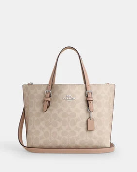 Coach New York Mollie Tote 25 In Signature Canvas Women Hand Bag Sv /Sand /Taupe