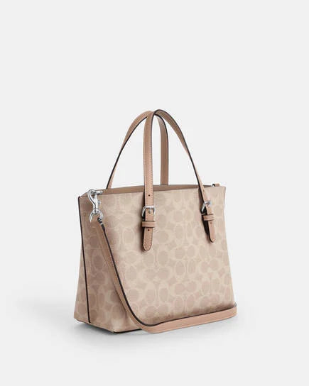 Coach New York Mollie Tote 25 In Signature Canvas Women Hand Bag Sv /Sand /Taupe