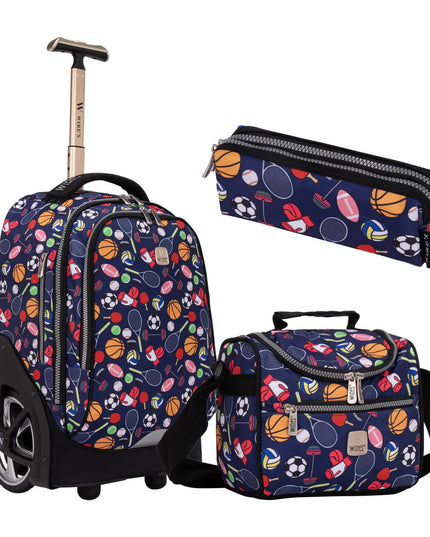 Wires All Sport Wires Big Wheel School Bag Trolley Set of 3 - Lunch Bag &amp; Pencil Case - W24535