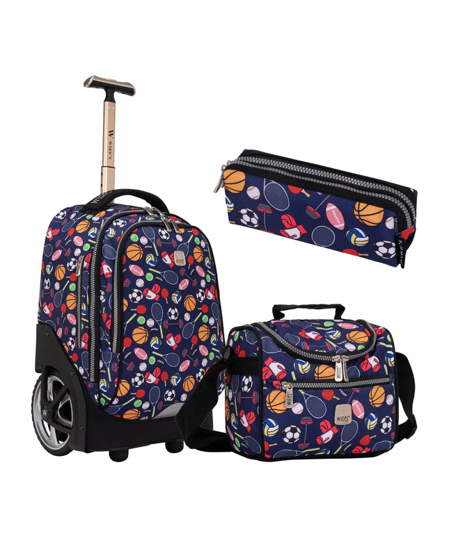 Wires All Sport Wires Big Wheel School Bag Trolley Set of 3 - Lunch Bag &amp; Pencil Case - W24535