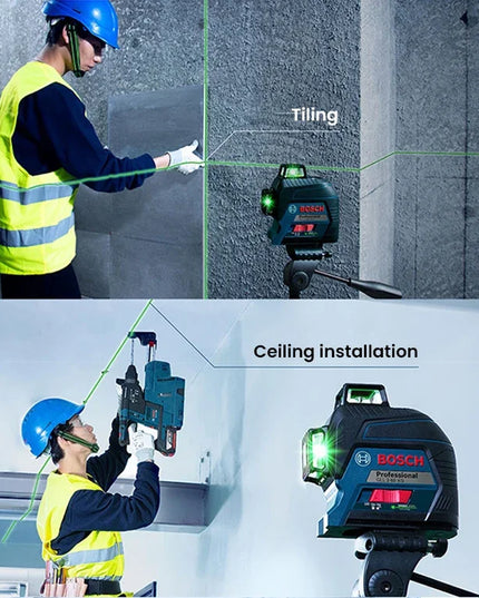 BOSCH GCL100-80CG Cross Line Laser Kit, 3 Beams, 1 Dots, 2 Lines, Green, 100 Ft Range Without Detector