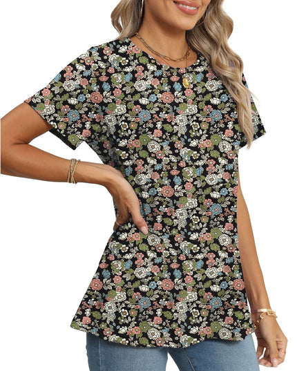 SIZE: 2XL - Rosvigor Blouses for Women Short Sleeve Shirts Casual Dressy Summer Tops with Pleats