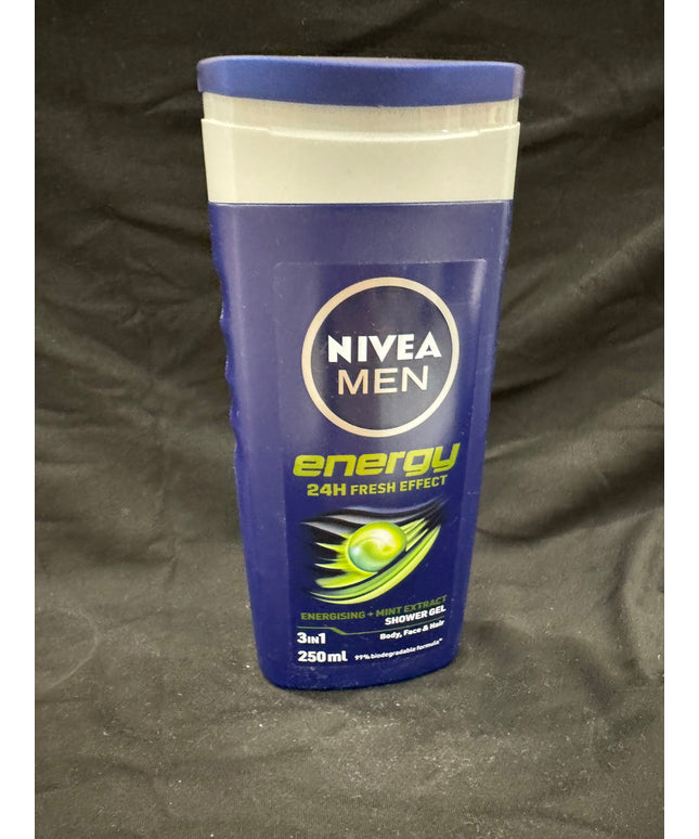 NIVEA MEN Hair, Face & Body Wash, Energy Shower Gel, 250ml