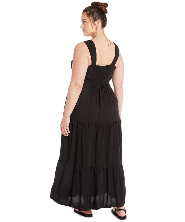 SIZE: 1X - Terra & Sky Women’s Plus Size Linen Blend Square Neck Maxi Dress