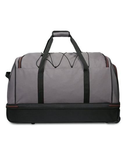 Protege Rolling Drop-Bottom Duffel Bag for Travel, 30 in, Black and Grey