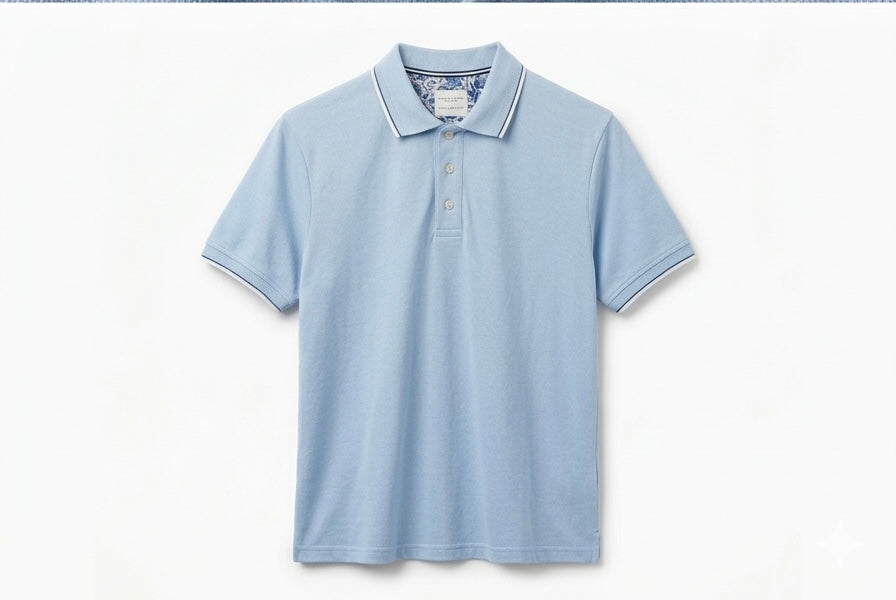 Denim & Flower Ricky Singh Light Blue Polo T-Shirt with Blue Floral Interior