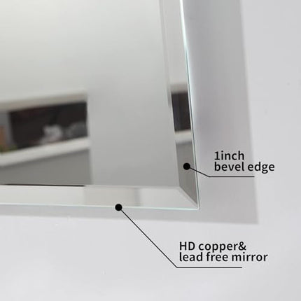 Mirrorons Beveled Mirror, Bathroom Mirrors for Wall 16" x 20", Frameless Rectangle Bathroom Mirror with Beveled Edge, Hangs Horizontally or Vertically, Tempered Glass Upgraded Packing