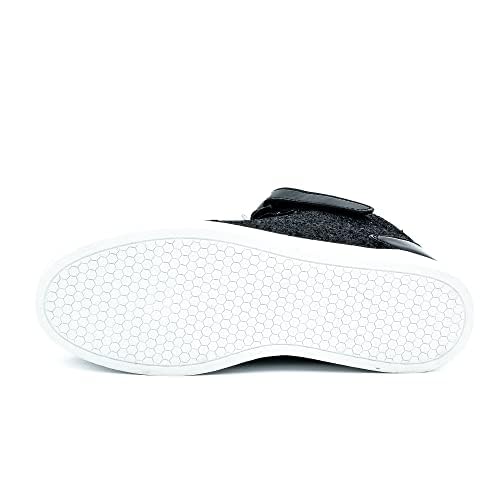 White sole of Wooowyet glitter high-top sneaker, bottom view