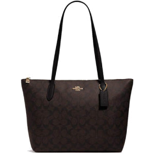 Coach Women'S Zip Top Tote Bag In Signature Canvas Brown/Black