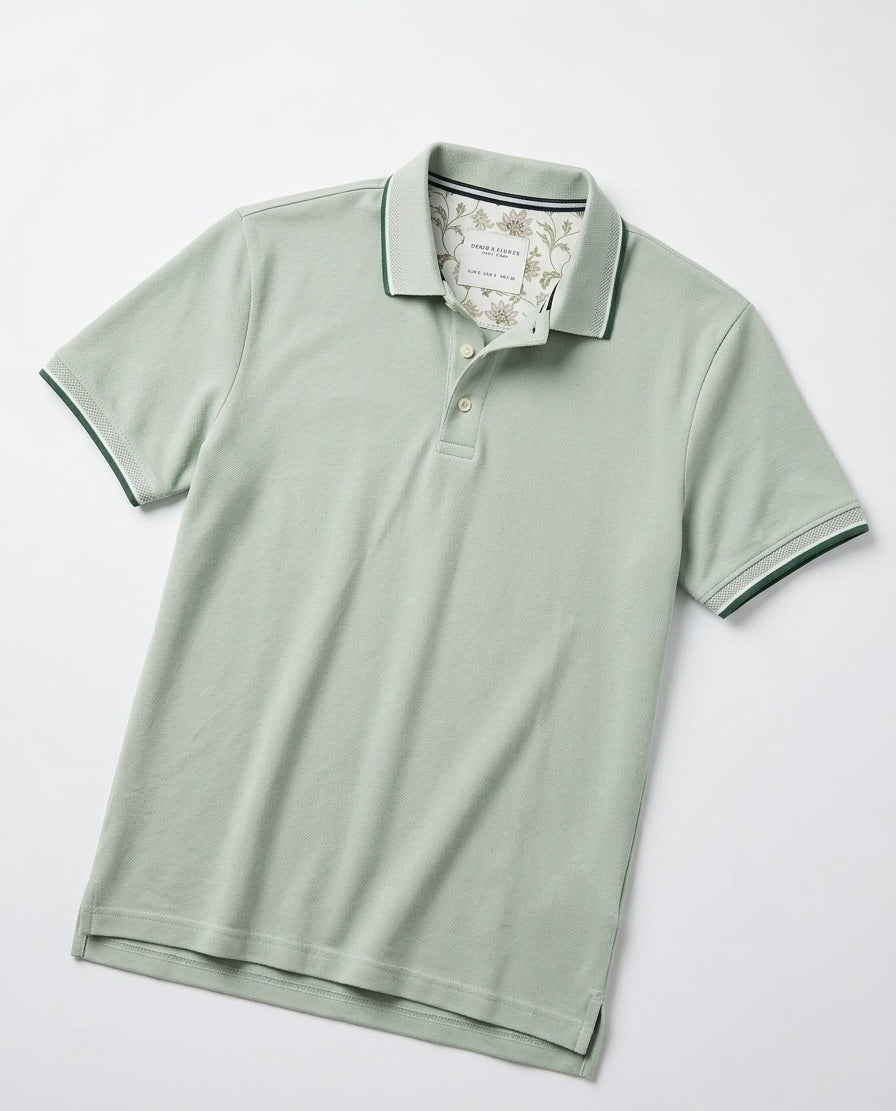 Denim & Flower Men Green Polo T-Shirt