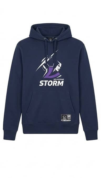 NRL Melbourne Storm navy hoodie with logo, front