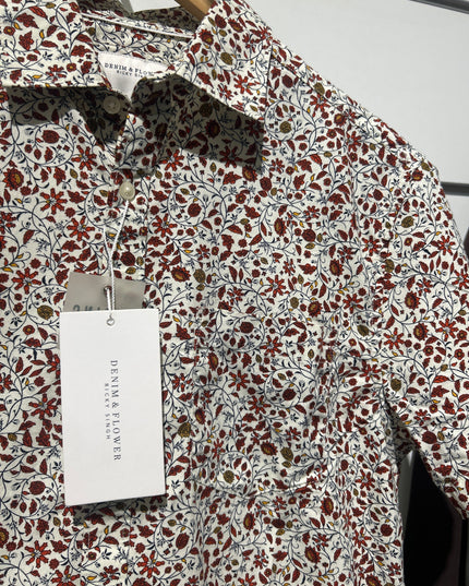 Denim & Flower Men’s Red & White Floral Design Shirt – Stylish Casual Wear