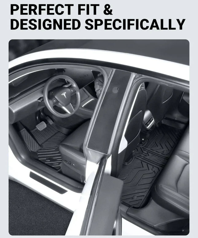 BASENOR 4PCS Tesla Model Y Floor Mats TPE All-Weather Floor Liners & Trunk Mat Set Rear Cargo Liner Interior Accessories for 5-Seater Model Y 2020-2023