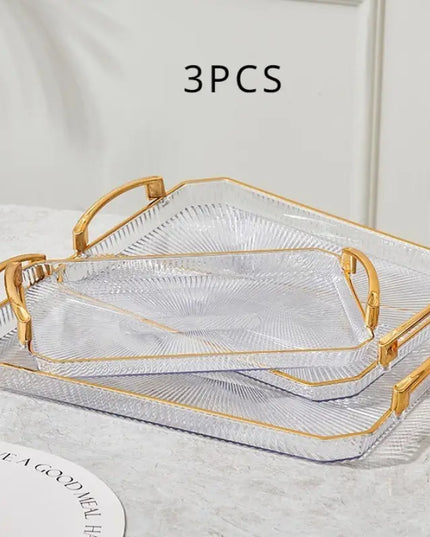 3pcs Phnom Penh Transparent Plastic Fruit Tray Set with Handles - Uncharged Rectangular Serving Platters for Food and Candy Display - Includes Large, Medium, Small Sizes
