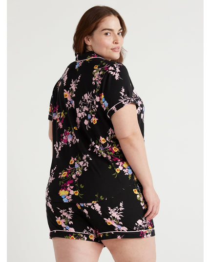 SIZE: L(12-14) - Joyspun Women's Knit Notch Collar Top and Shorts Pajama Set, 2-Piece