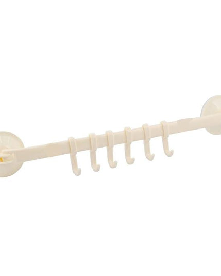 Generic Bathroom Kitchen Locking 6 Hooks Suction Cup Rack Beige