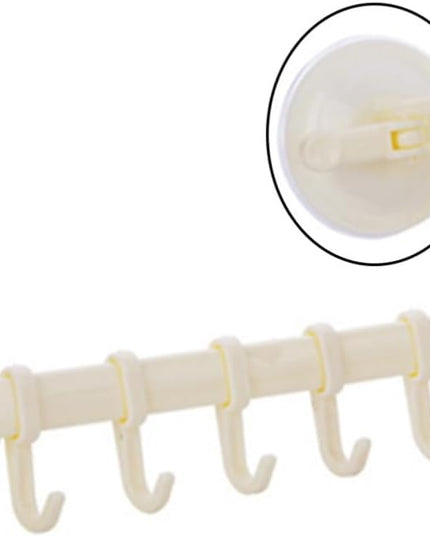 Generic Bathroom Kitchen Locking 6 Hooks Suction Cup Rack Beige