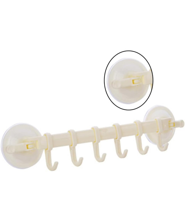 Generic Bathroom Kitchen Locking 6 Hooks Suction Cup Rack Beige