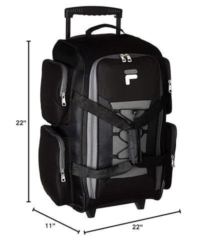 Fila 22" Lightweight Carry On Rolling Duffel Bag, Black, One Size