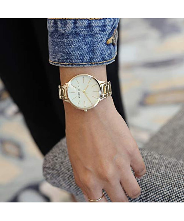 Nine West Women's Crystal Accented Gold-Tone Bracelet Watch