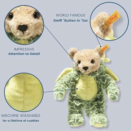 Steiff Teddy Bear with Dragon Hoodie Costume, Chinese Zodiac Signs, Teddy Stuffed Animal, Plush Bear Cuddly Toy, Machine Washable, 11"