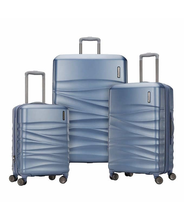 American Tourister Tranquil 3-piece Hardside Set (Blue). Size: 51 cm, 61 cm, 71 cm. - A