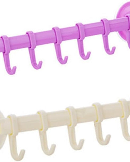Generic Bathroom Kitchen Locking 6 Hooks Suction Cup Rack Beige