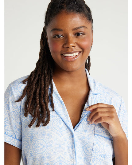 SIZE: M(8-10) - Joyspun Women's Knit Notch Collar Top and Shorts Pajama Set, 2-Piece,