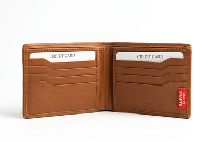 Mario Drafts Men's Genuine Leather Bifold Wallet - Tan Brown