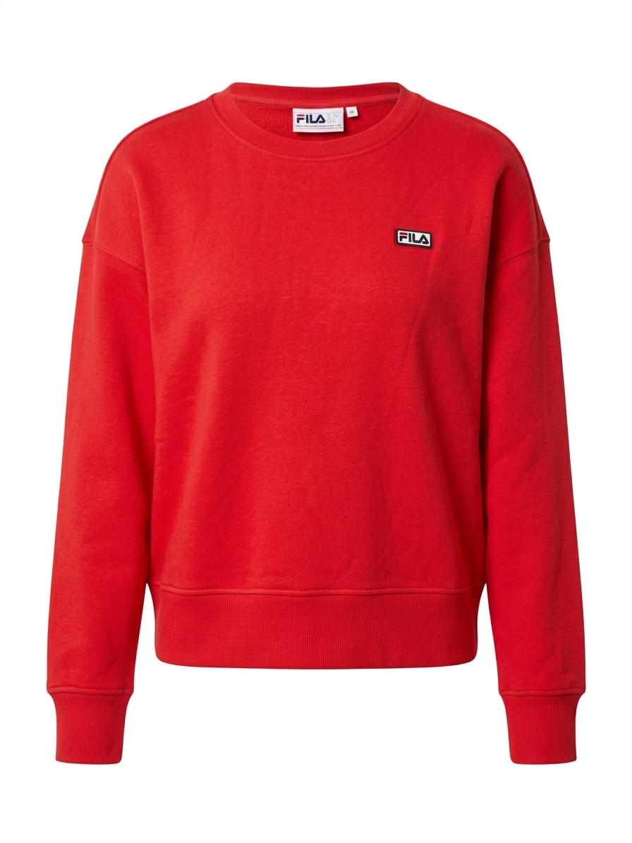 Fila Stina red crew sweatshirt with logo patch, front