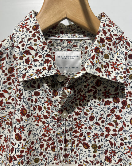 Denim & Flower Men’s Red & White Floral Design Shirt – Stylish Casual Wear