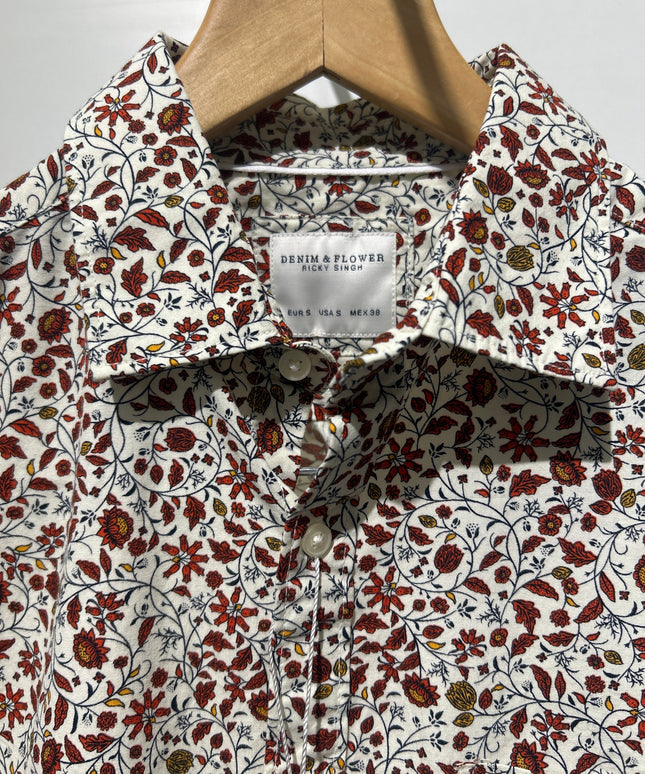 Denim & Flower Men’s Red & White Floral Design Shirt – Stylish Casual Wear