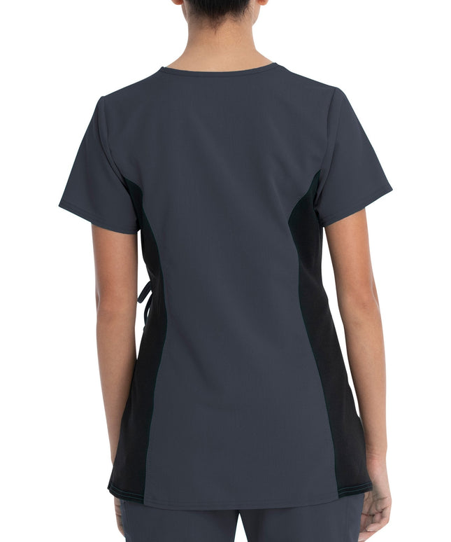 SIZE: L - Scrubstar Women's Rayon Ponte Side Panel Flexible Stretch Maternity Mock-Wrap Scrub Top WD800