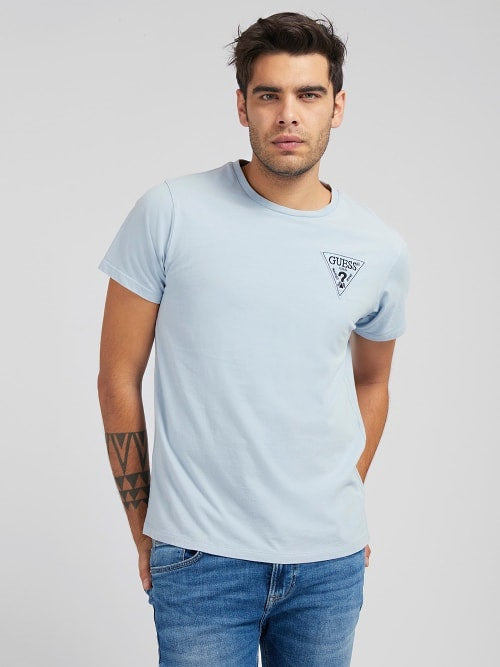 Guess Men'S Triangle Logo T-Shirt – Light Blue