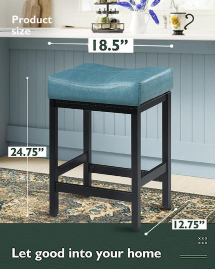 KATDANS Bar Stools Set of 2, 60 cm Counter Height Saddle Bar Stools, Green