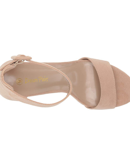 SIZE: 38 - DREAM PAIRS Womens Hi-Lo High Heel Platform Pump Sandal Nude Suede