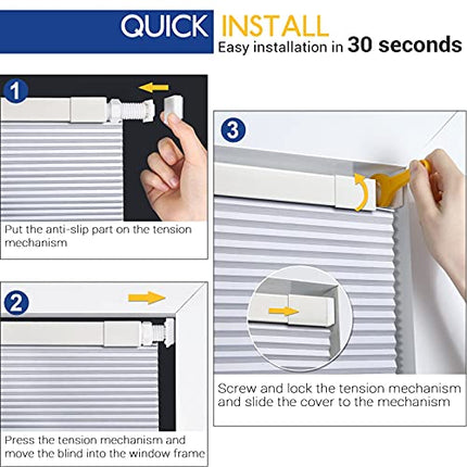 LazBlinds Cordless Cellular Shades, No Tools No Drill Blackout Honeycomb Shades Pleated Blinds for Windows, 25" W x 64" H, Midnight Black