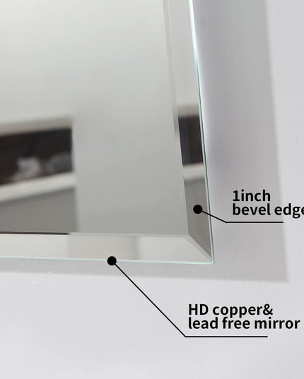 Mirrorons Beveled Mirror, Bathroom Mirrors for Wall 16" x 20", Frameless Rectangle Bathroom Mirror with Beveled Edge, Hangs Horizontally or Vertically, Tempered Glass Upgraded Packing