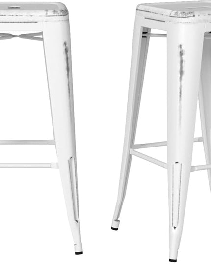 Flash Furniture Kai Commercial Grade 30" High Backless Distressed White Metal Indoor-Outdoor Barstool