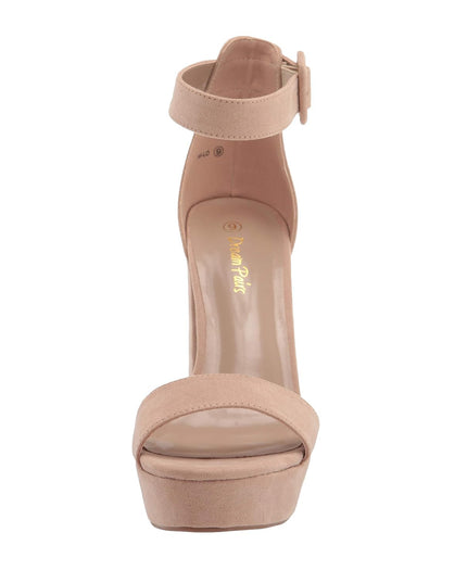 SIZE: 38 - DREAM PAIRS Womens Hi-Lo High Heel Platform Pump Sandal Nude Suede