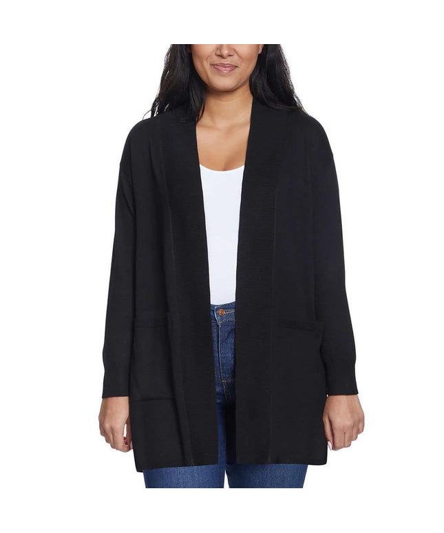 SIZE: M - Gloria Vanderbilt Women's Open Front Long Sleeve Super Soft Cardigan (US, Alpha, Medium, Regular, Regular, Black)